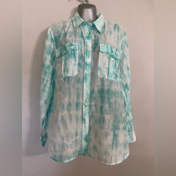 Lauren Ralph Lauren Silk Blend Tie Dye Button Up Size XL - Picture 1 of 13
